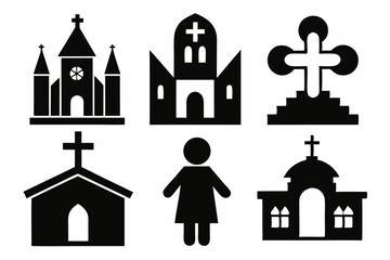 christian icon set sihouette black vector