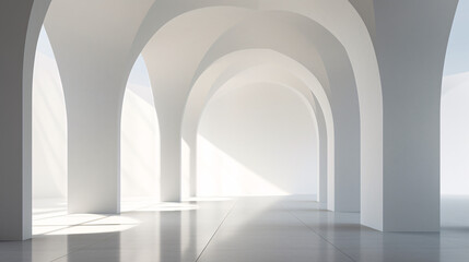 Minimalist abstract architectural scene with large smooth curves, domes, and arch walls, perfect for product displays.

