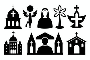 Obraz premium christian icon set sihouette black vector