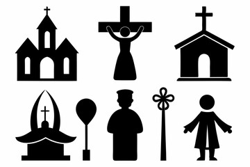 christian icon set sihouette black vector