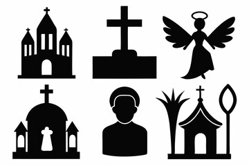 christian icon set sihouette black vector