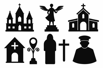christian icon set sihouette black vector