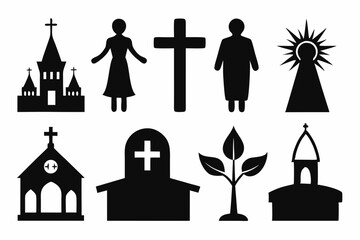 christian icon set sihouette black vector