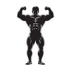 Silhouette of Bodybuilder Flexing Muscles, Fitness and Strength Illustration