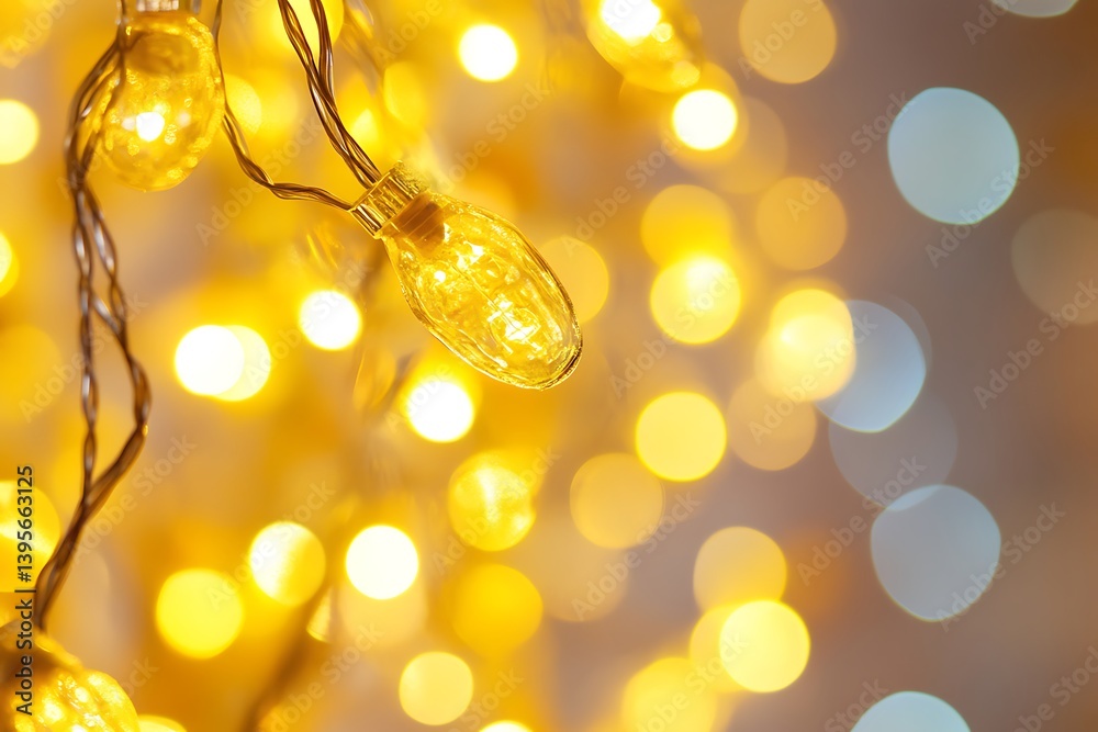 Aufkleber warm bokeh background with string lights and decorative bulbs for festive design