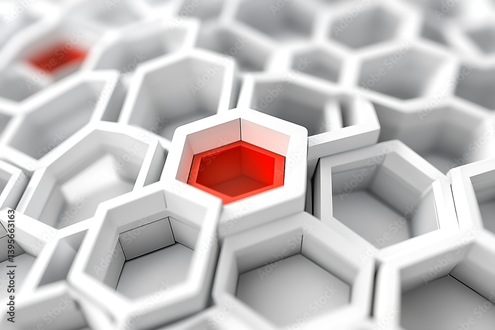 Aufkleber White Hexagon Grid Structure with One Red Cell Abstract 3D