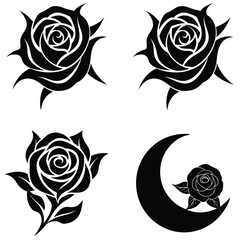 set of rose tattoo, Rose flower vector icon
