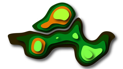 Green composition with a layered effect of flowing shapes with a shadow. Green Abstract Wavy Paper Cut Background 
