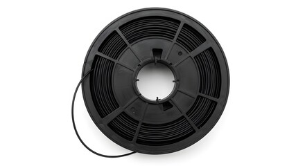 3D printer filament spool, black plastic, circular shape, geometric pattern, 3d printer fdm filament spool, white background