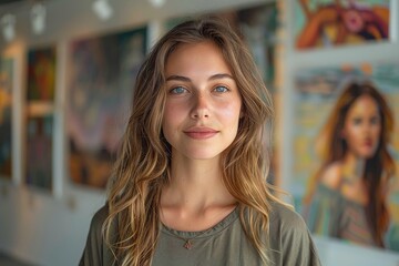 A woman with long brown hair and a green shirt