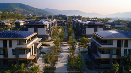 Obraz premium Green Living Housing Complex with Solar-Powered Smart Homes