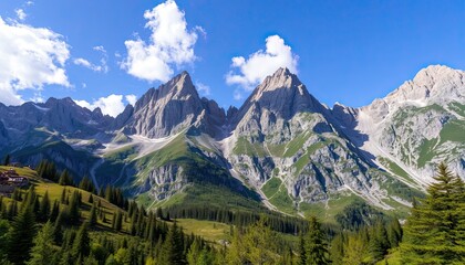 Fototapeta premium Majestic Mountain Range under a Summer Sky