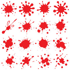 Set of red splatters. red ink splat, red ink blots, red paint splashes.