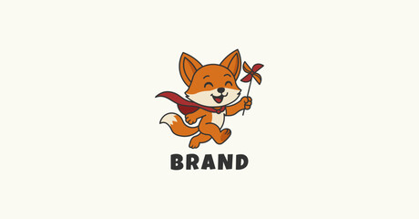 Cute Happy Fox Run and Playing Pinwheel Toy Logo