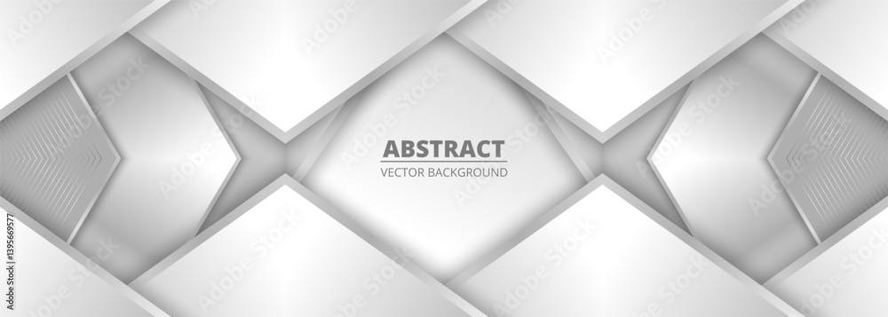 Leinwandbilder Wide 3d geometric abstract background with silver gradient triangle shapes and shadows. Futuristic technology elegant vector illustration