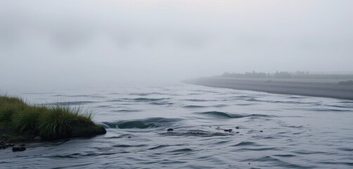 Misty Coastal Scene with Calm Waves
