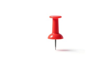 A vibrant red pushpin ready to mark an idea or location stands sharply against a stark white
