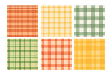 Collection of seamless plaid patterns in warm spring and summer colors. Perfect for picnic themes.