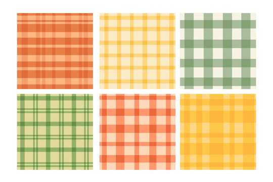 Collection of seamless plaid patterns in warm spring and summer colors. Perfect for picnic themes.