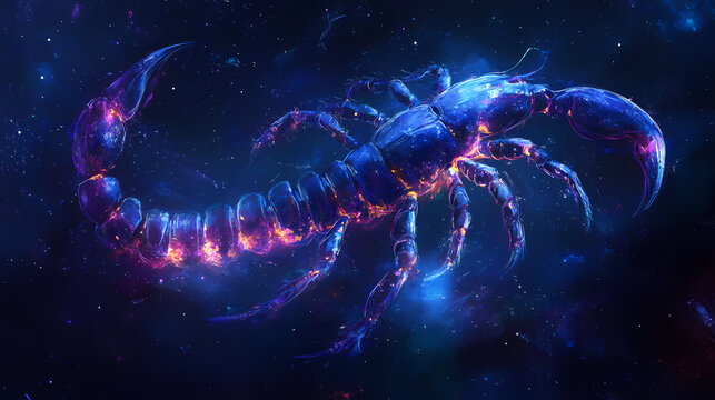 Mysterious and intense zodiac sign scorpio , astrology, water sign, passion, power, transformation, depth. Obscured Depths. Illustration