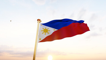 Philippines flag. Flag of Philippines waving in the wind, sky and sun background video.  Philippines flag. UHD 