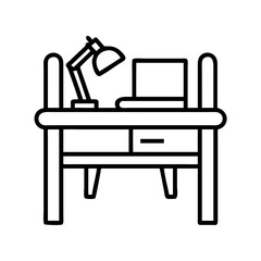 Illustration of a desk with lamp and laptop for study or home office setup design