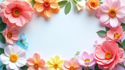Floral rainbow frame for LGBTQ+ events. Pastel gradients and natural textures. Modern Pride Month graphics layout.