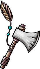 Cartoon funny Tribal Tomahawk with Feather Accent