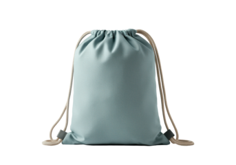 A floating cloth drawstring bag, horizontally aligned, on a solid white background