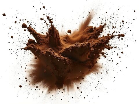Cocoa Powder Explosion on White Background Burst of Brown Cocoa Dust
