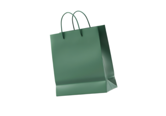 A floating paper shopping bag with handles, horizontally aligned, on a solid white background