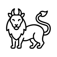 Outline chimera animal illustration, fantasy creature with lion and bull features