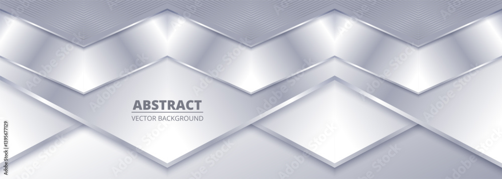 Poster Geometric abstract background with silver gradient 3d triangle shapes and shadows. Vector illustration wide banner