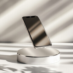 Floating Realistic Smartphone Mockup on Abstract Minimalist Stand