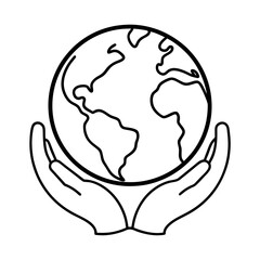 Hands holding the earth line art illustration