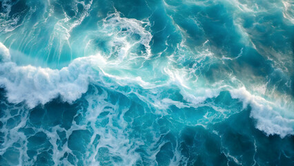 Fototapeta premium Aerial View of Turquoise Ocean Waves