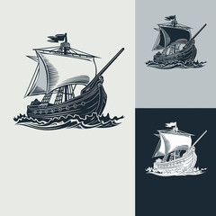 Viking ship logo vector