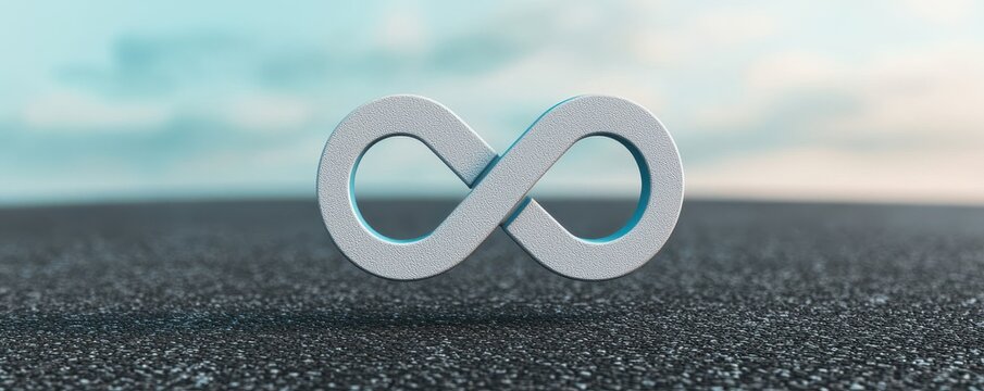 A metallic infinity symbol stands against a blurred background, representing limitless possibilities and eternal concepts in a minimalist setting.