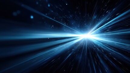 Obraz premium A dynamic burst of blue light and particles, creating a sense of speed and movement through a dark background.
