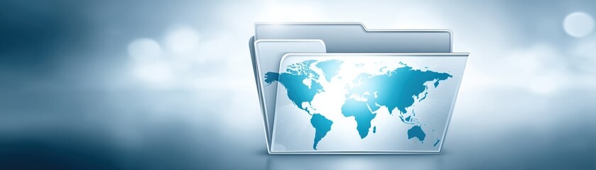 A sleek digital folder featuring a world map design, symbolizing global connectivity and information management in a modern context.
