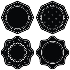 Set of black blank labels with cute white frame vector illustration isolated on white. Price tag, sale sticker, quality mark, sale or discount sticker, promotional badge  set, shopping labels