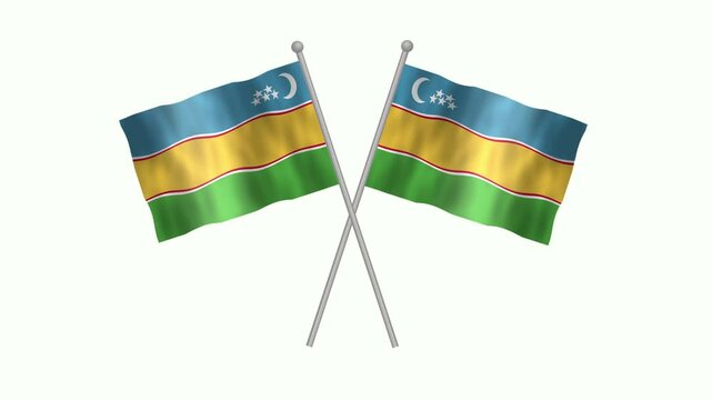 Flag of karakalpakstan, Cross table flag of karakalpakstan on white screen, karakalpakstan 3D Animation flag waving in the wind isolated on white Background. 
