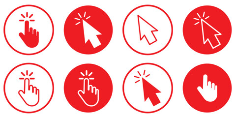 Pointer cursor сomputer mouse icon. Clicking cursor, pointing hand clicks icons. Click cursor. Vector Illustration.
