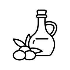 Olive oil bottle and olives vector illustration for healthy cooking concept art