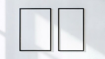 Two black minimalist frames on a clean white wall emphasizing modern interior design
