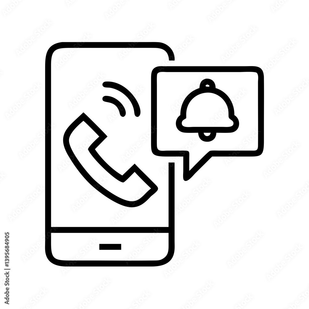 Poster incoming call notification on smartphone vector line icon for mobile app design