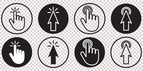 Pointer cursor сomputer mouse icon. Clicking cursor, pointing hand clicks icons. Click cursor. Vector Illustration.