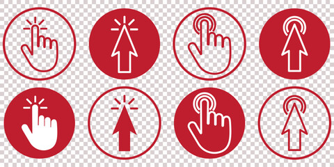 Pointer cursor сomputer mouse icon. Clicking cursor, pointing hand clicks icons. Click cursor. Vector Illustration.