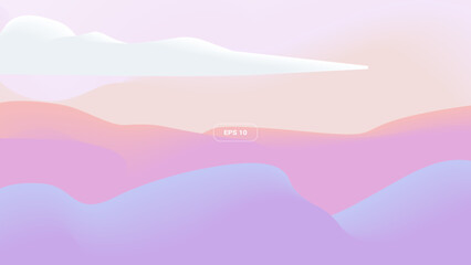 A delicate pastel landscape with smooth gradient layers with clouds. Modern backgrounds, presentations, wallpapers, and web design. Trendy vector illustration.