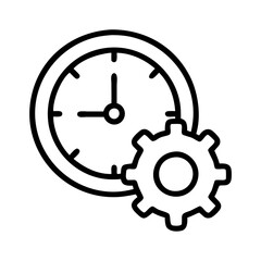 Clock time management settings and productivity gear icon for business process
